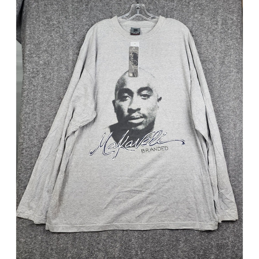 Makaveli Branded Tupac Long Sleeve Shirt Mens XXXL Gray Graphic Rap Tee NWT